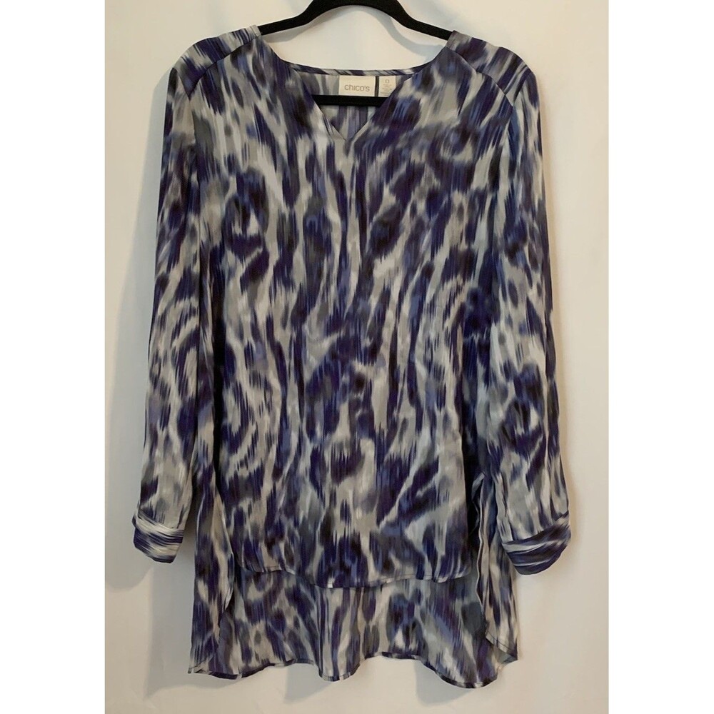 Chicos Size 0 Womens Small Top Tunic Blouse Lightweight Hi Low Long Sleeve